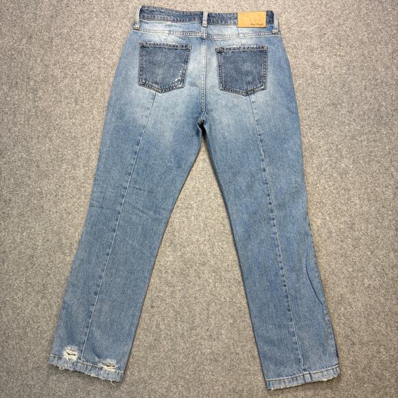 Women's Free People Distressed Patchwork Straight Leg Denim Jeans Size 29 - Picture 8 of 9